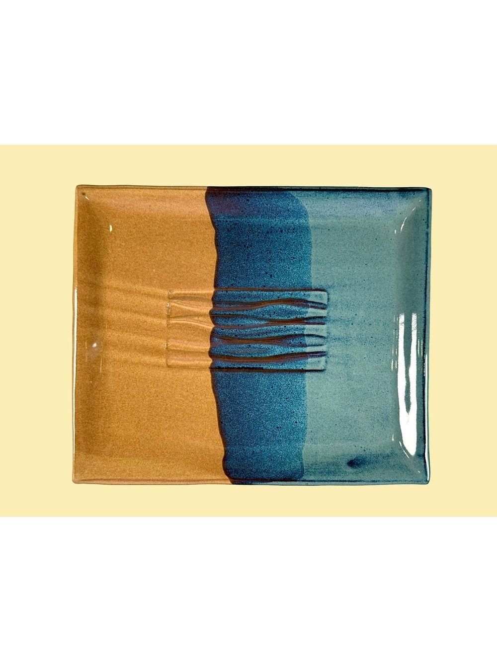 Vintage Canadian Studio Pottery Stoneware Decorative Tray Amber Blue Wabi Sabi